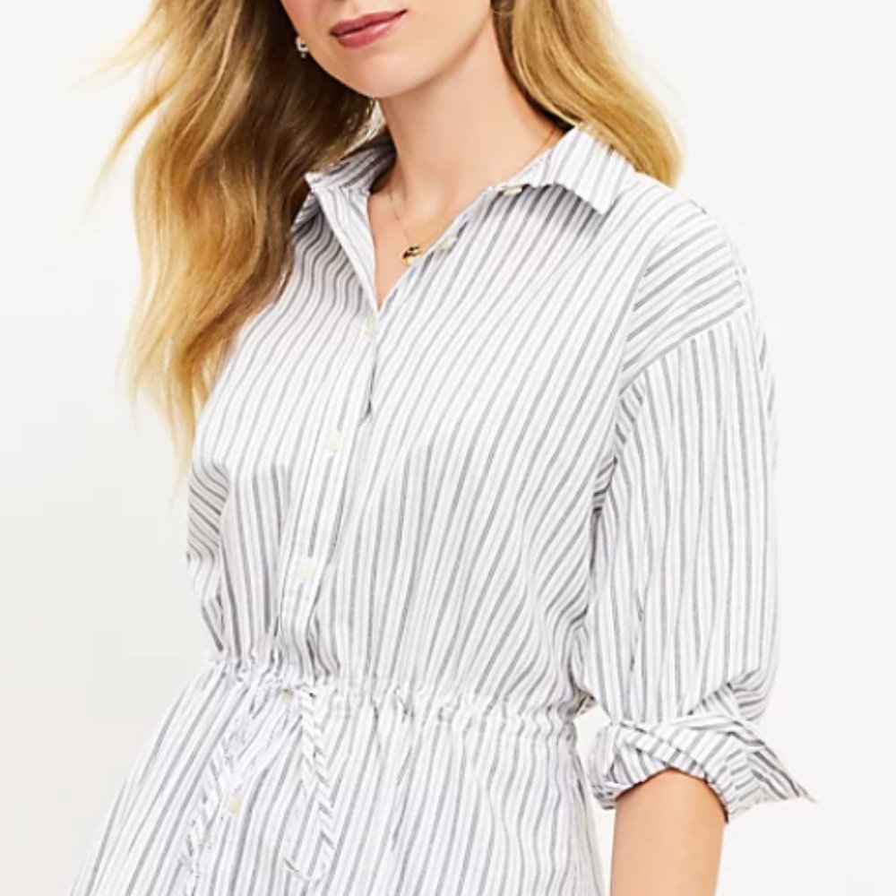 Loft Striped Drawstring Tunic Shirt - Picture 2 of 4